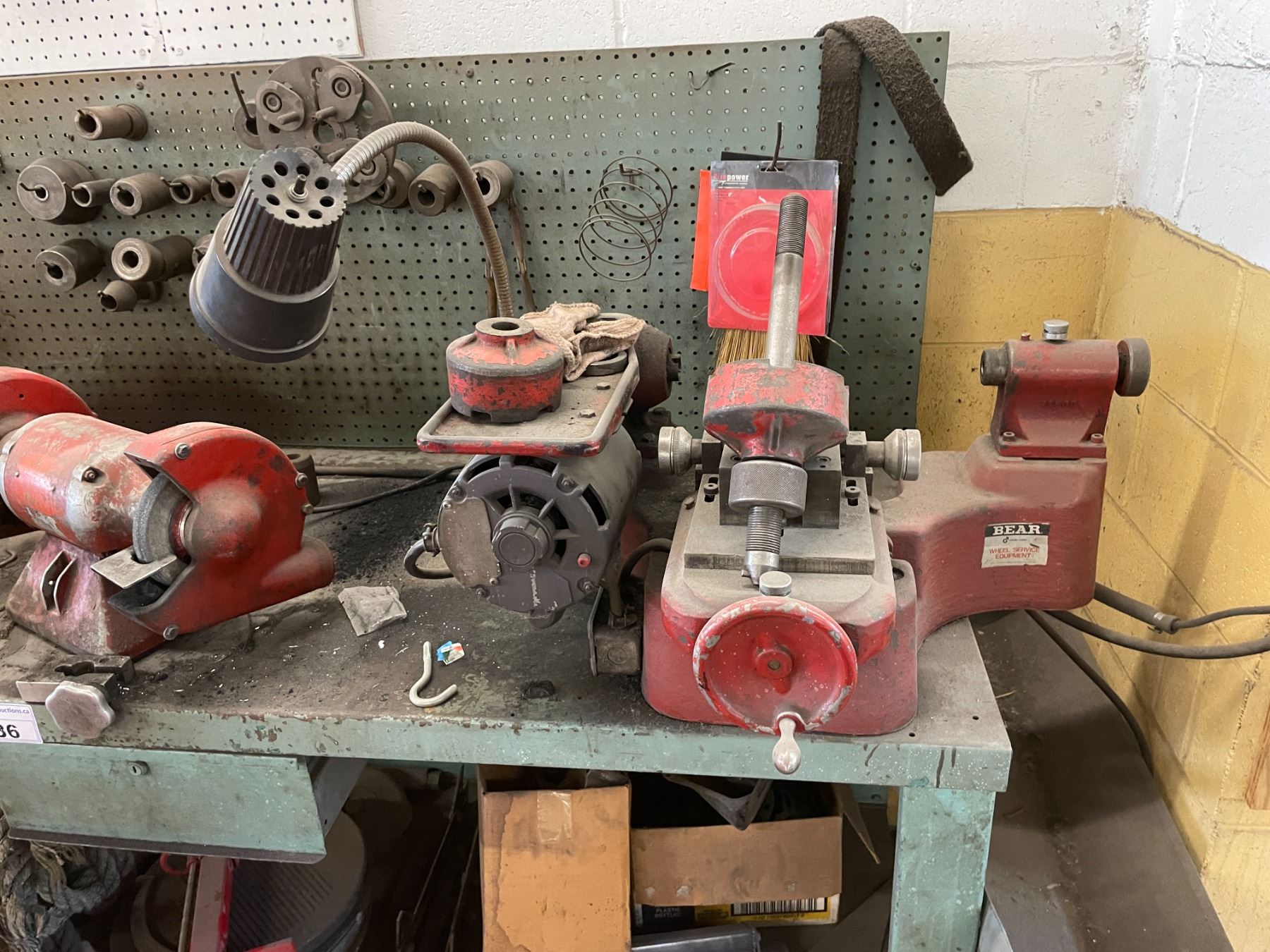 WORK BENCH/BRAKE MAINTENANCE STATION INCLUDING 2 BEAR BRAKE DRUM LATHES ...