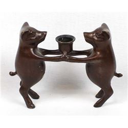 Chinese Bronze Pig Candleholder