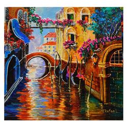 Yana Rafael, "Romantic City" Hand Signed Original Painting on Canvas with COA.