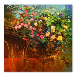 Ming Feng, "Rambling Roses" Original Oil Painting on Canvas, Hand Signed with Letter of Authenticity