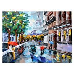 Yana Rafael, "Paris Bike Ride" Hand Signed Original Painting on Canvas with COA.