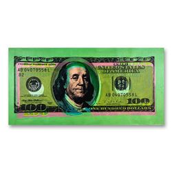 Steve Kaufman (1960-2010), "One Hundred Dollar New Ben Bill" Hand Signed HC Edition Hand Pulled silk