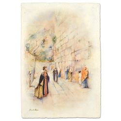 Brachi Horen, "Western Wall" Hand-Embellished Mixed Media with Goldleaf, Hand Signed with Certificat