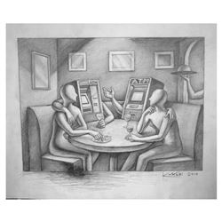 Mark Kostabi "Easy Credit" Hand Signed Original Artwork with COA.