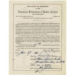 Ingrid Bergman Signed AFRA Form
