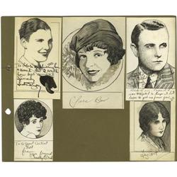 Celebrity Sketches Signed By Clara Bow & Others