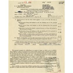 Buster Keaton Signed W-4 Form