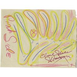 Charles Manson Signed Color Sketch 