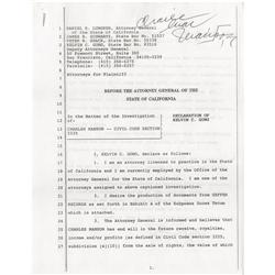 Charles Manson Signed Court Declaration 