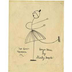 Shirley Temple Signed Sketch of Sonya Henie