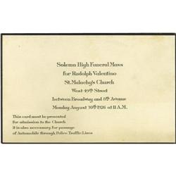 Admittance Card to Rudolph Valentino's Funeral