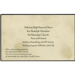 Admittance Card to Rudolph Valentino's Funeral