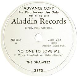 Sha-Weez "No One To Love Me" Promo 78 - 1952