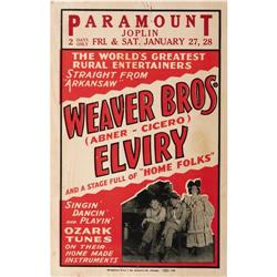 Weaver Brothers and Elviry Concert Poster 1940's