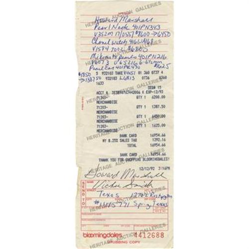 Anna Nicole Smith Bloomingdale S Sales Receipt