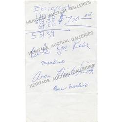 Anna Nicole Smith Handwritten Note Signed