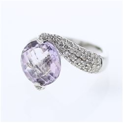 Natural 8.68 CTW Amethyst & Diamond Ring 18K White Gold - REF-132Y3N