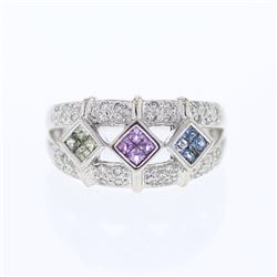Natural 0.79 CTW Multi-Sapphire & Diamond Ring 14K White Gold - REF-71Y3N