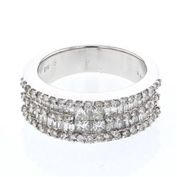 Natural 1.40 CTW Diamond & Baguette Ring 18K White Gold - REF-243H2W