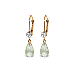 Genuine 4.53 ctw Green Amethyst & Diamond Earrings 14KT Rose Gold - REF-29A3K