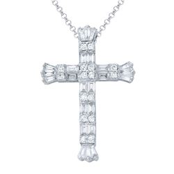 Natural 1.07 CTW Baguette & Diamond Necklace 14K White Gold - REF-133R2K