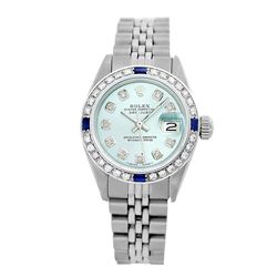 Rolex Pre-owned 26mm Womens Custom Ice Blue Dial Stainless Steel