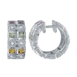 Natural 1.39 CTW Multi-Sapphire & Diamond Earrings 14K White Gold - REF-84Y6N