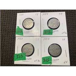 4 NICKELS 1933, 34, 35 & 36