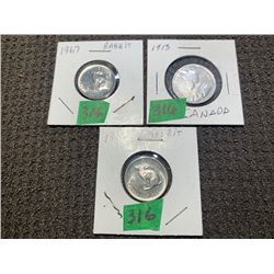 2 1967 “RABBIT NICKELS” & 1913 25 CENT