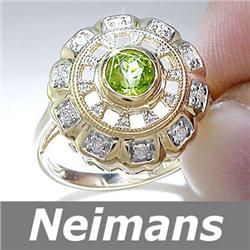 Vintage Certified 1.00 ct Peridot & Diamond Ring 14kt