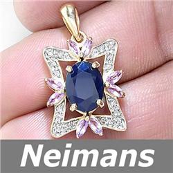 Vintage Certified 3.75 ct Sapphire & Ruby Pendant 14kt