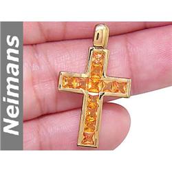 Gem Certified 3.00 ct Orange Sapphire Cross Pendant 14k