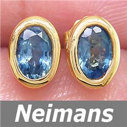 Gem Certified 1.25 ct Ceylon Sapphire Stud Earrings 14k