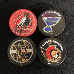 AUTOGRAPHED HOCKEY PUCK LOT (B. MORROW, C. PRONGER, M. HAVLAT...)