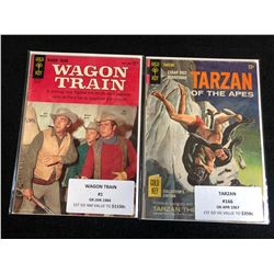 VINTAGE GOLD KEY COMICS BOOK LOT (WAGON TRAIN #1/ TARZAN #166)