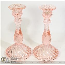 PINK DEPRESSION CANDLE STICK PAIR