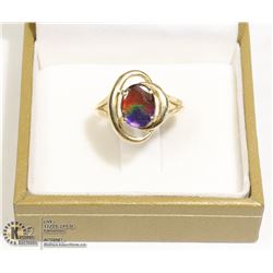 14KT & AMMOLITE "ROSALIND" OPEN WORK RING SZ 6