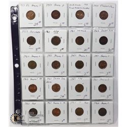 LOT OF 20 VARIOUS CANADA 1c ERRORS & VARIETIES