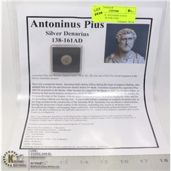 AUTHENTIC ANTONINUS PIUS ANCIENT SILVER COIN.