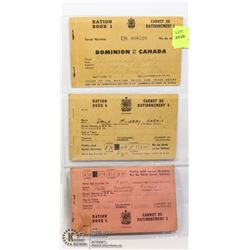 LOT OF 3 WW2 CANADA RATION BOOKS WITH STAMPS