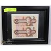 Image 1 : UNCUT PAIR OF CANADA'S LAST $2 BILLS IN FRAME