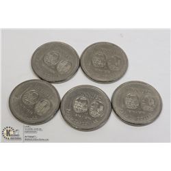 1 BAG OF 5 CANADA DOLLAR COINS 1974 WINNIPEG 100