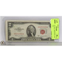 1953 USA RED SEAL SMITH/DILLION $2 BANKNOTE
