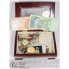 Image 1 : JEWELRY BOX WITH CURRENCY TOKENS & MISC