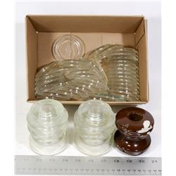 ESTATE-3 INSULATORS, 38 GLASS CORNING LIDS