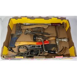 LARGE FLAT OF TOOLS INCLUDING HATCHETS