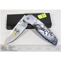 FOLDING KNIFE WITH BELT CLIP AND EAGLE DESIGN