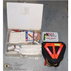 BUNDLE OF FIRST AID KITS AND A SET OF JUMPER
