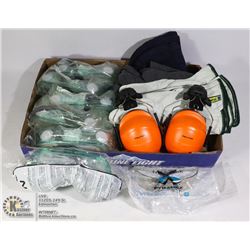 FLAT OF WORK PPE INCLUDING GLOVES, GOOGLES,