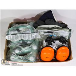 FLAT OF WORK PPE INCLUDING GLOVES, GOOGLES,